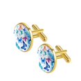 thumbnail image 2 of PhooArto Men's Classic Stainless Steel, Watercolor Blue Butterflies Pattern Cufflinks Business Wedding Shirts, Golden, 2 of 7