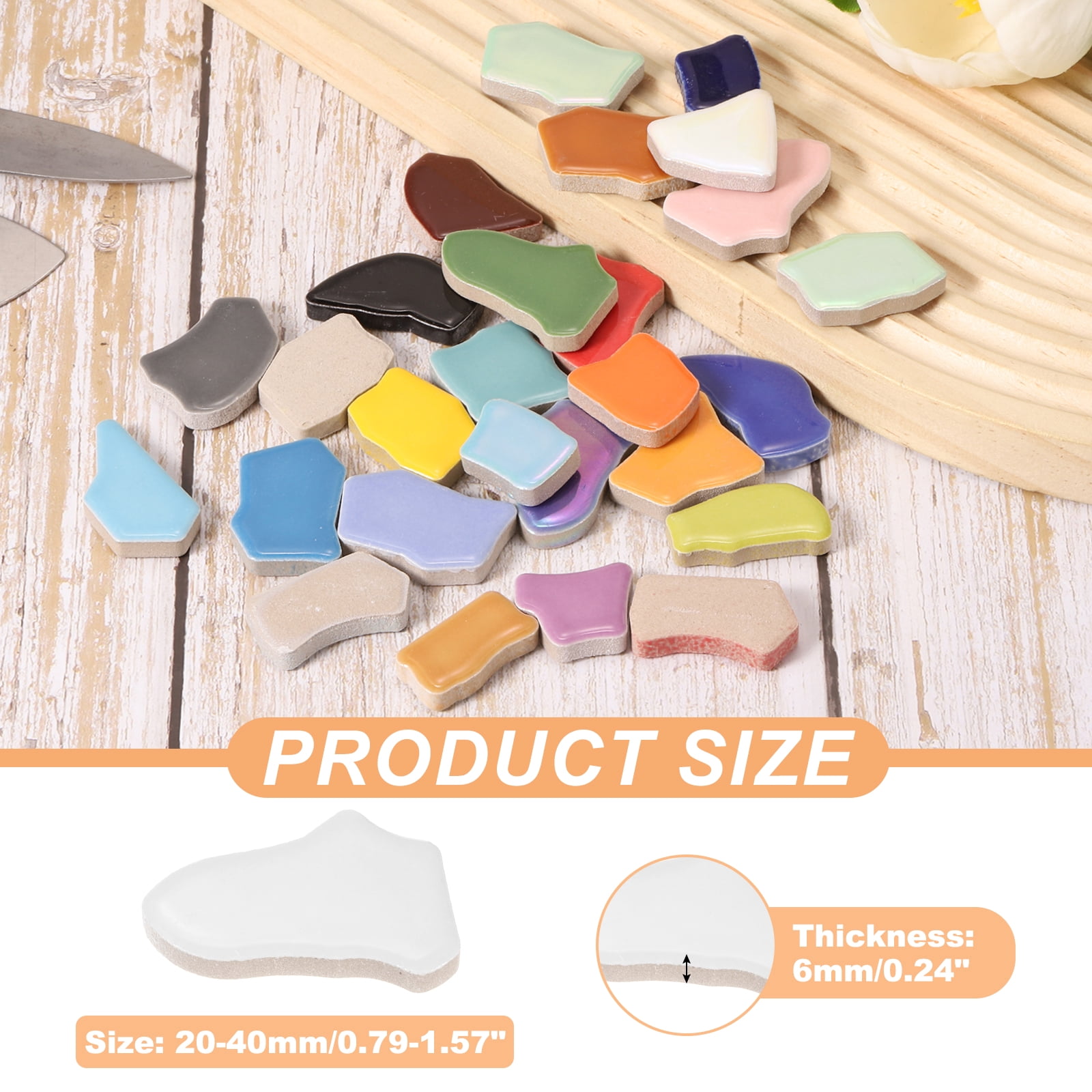 Uxcell 500g/1.1LB Irregular Ceramics Mosaic Tiles, 0.79"-1.57" Mosaic Stained Tile Broken Porcelain Pieces Stones Bulk for DIY Craft Making Vases Home Decoration, White