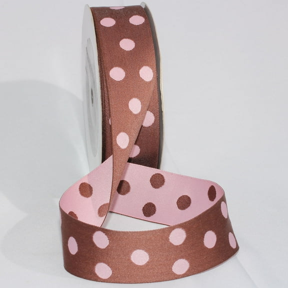 The Ribbon People Pink and Brown Polka Dot Craft Ribbon 1.5" x 27 Yards