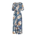 thumbnail image 4 of Uhndy Women Summer High Waist Floral Print Dress Casual Boho Sundress Short Sleeve Split Long Maxi Dresses, 4 of 6