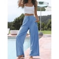 thumbnail image 4 of Women's Summer Linen Blend Palazzo Pants - Wide Leg Trousers with Pockets, Drawstring & Elastic Waist, Lightweight Casual, 4 of 6