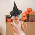 thumbnail image 4 of Witch Hat with Lace Face Cover 13 Inch Halloween Costume Accessory Adult Kids Party Decor Cosplay Witch Hat Orange Black White Green, 4 of 6