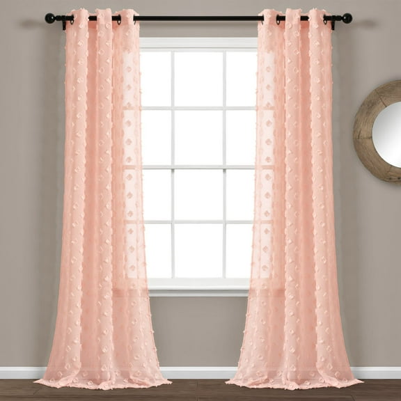 Lush Decor Textured Dot Sheer 84" x 38" Blush Metal Grommets Pair Window Panel Curtain