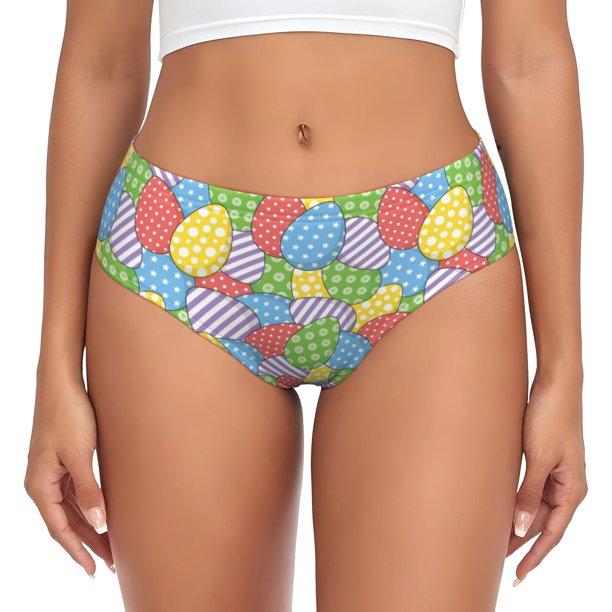 Balery Colorful Easter eggs Ropa Interior de Algodón para Mujer con Dibujo – Braguitas Cómodas y Elásticas, Estilo Clásico-Large