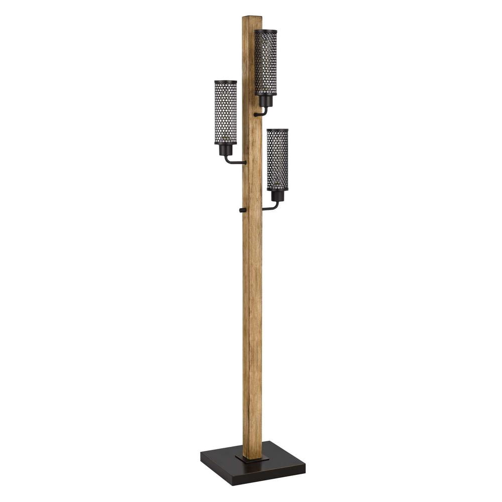 HomeRoots 526293 61 in. Brown Three Light Traditional Shaped Floor Lamp with Black Novelty Shade
