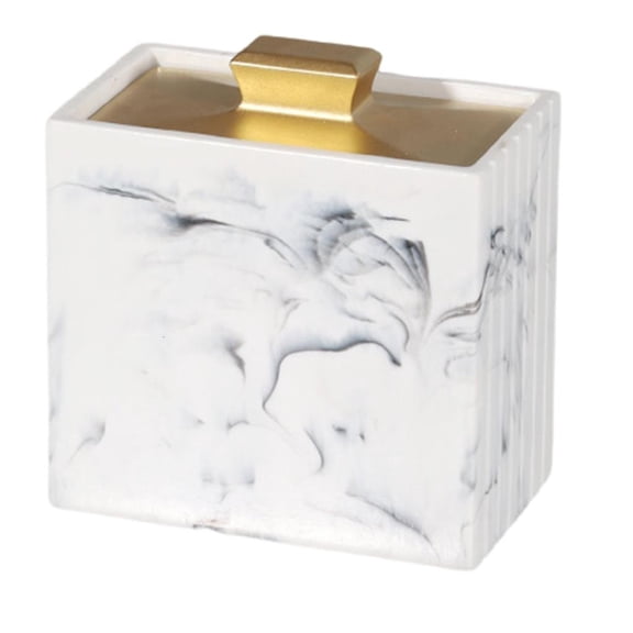 Elegant Resin Toothpick Holder With Dustproof Lid For Hotel Restaurant Tabletop Marble Pattern Cotton Swab Storage Case