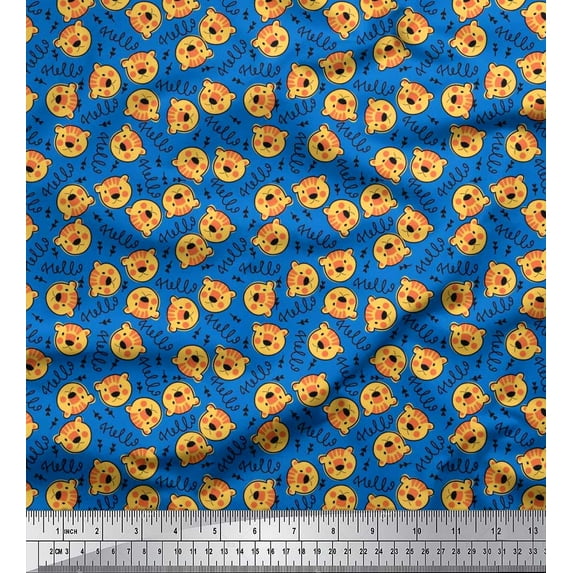 Soimoi Satin Silk Fabric Text & Tiger Face Cartoon Printed Craft Fabric by The Yard 42 Inch Wide