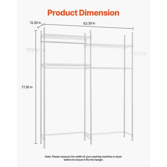 4-Tier Over Washer & Dryer Shelf with Hanger Rod & Hooks, Adjustable Laundry Storage Rack, Space-Saving Organizer, White – Sturdy & Versatile