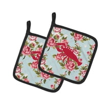 Caroline's Treasures BB1028-RS-BU-PTHD Lobster Shabby Chic Blue Roses Pair of Pot Holders , 7.5HX7.5W, multicolor