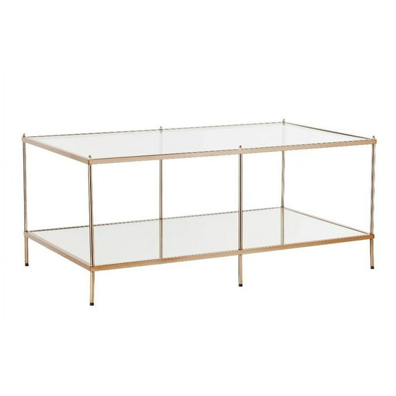 42" Gold Glass And Metal Rectangular Mirrored Coffee Table