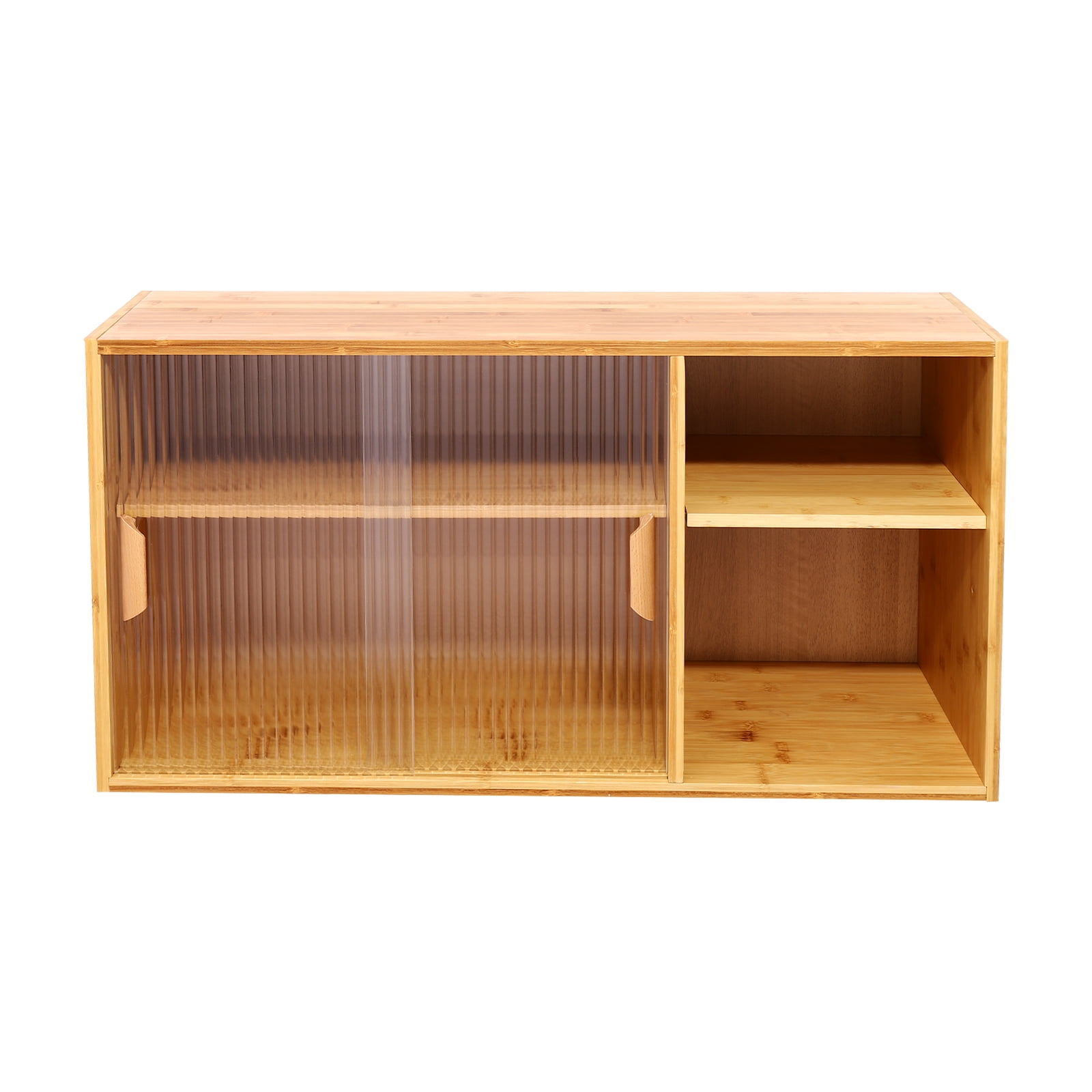 Kitchen Pantry Cabinet, Wall Mounted Bamboo Pantry Sideboard Wood Small 2-Tier Countertop Storage Cabinet with Sliding Glass Door Food & Utensils Cupboard for Dining Room, Home