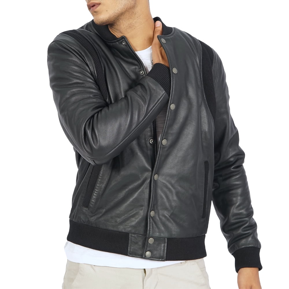 Boston Harbour Charlie Black Bomber Leather Jacket Mens - Cafe Racer Motorcycle Leather Jacket Men