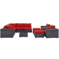 thumbnail image 4 of Modway Summon 10-Piece Aluminum and Rattan Patio Sectional Set in Canvas/Red, 4 of 9