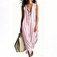 thumbnail image 6 of Eawtki Women's V Neck Sleeveless Maxi Dress Vertical Stripes Loose Fit Casual Summer Linen Blend Beach Cover Up Dress, 6 of 7