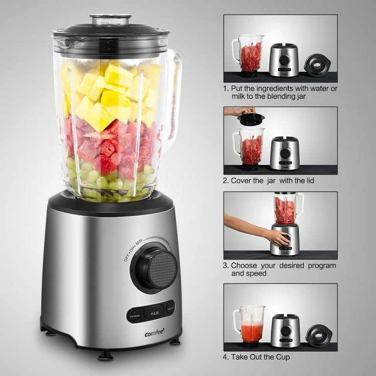 Comfee Smoothie Blender With 3 Preset Programs (Ice Crush, Pulse, Smoothie) Variable Control And 48 Ounce BPA Glass Jar (Silver) - Walmart.com