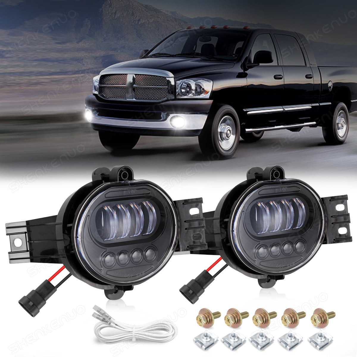 LED Fog Lights Lamps Replacement for 2002-2008 Dodge Ram 1500 2003-2009 Ram 2500, 1 Pair Black Dodge Ram Fog Lights
