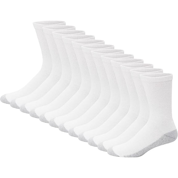 Hanes Men's Crew Sock, White/Grey Foot Bottom, 6-12, 10-13 (Shoe size 6-12) (Pack of 12)