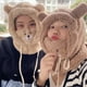 thumbnail image 1 of Bufanda de invierno de una pieza con capucha para padres e hijos, lindas orejas de oso, gorro acolchado cálido, bufanda y guantes, conjunto de tres piezas, 1 of 5