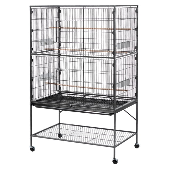 Large Bird Cage, 59.5" H Wrought Iron Flight Cage with Slide-Out Tray, Perches&Feeders for Parrots, Cockatiels, Canaries