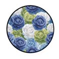 thumbnail image 2 of 36.2 Inch Round Floor Mat Blue and Green Roses Pattern Carpet Decor Rug for Living Room Bedroom, 2 of 6