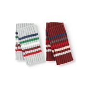 EV1 from Ellen DeGeneres women's burgundy and gray striped ribbed knit hand warmers 2-pack