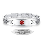 LinnaLove 7 1/2 inch Engraved LYMPHEDEMA NO BP/IV/NEEDLES THIS ARM Medical Alert Bracelets,Stainless Steel Fashion Medical id Bracelet for Women