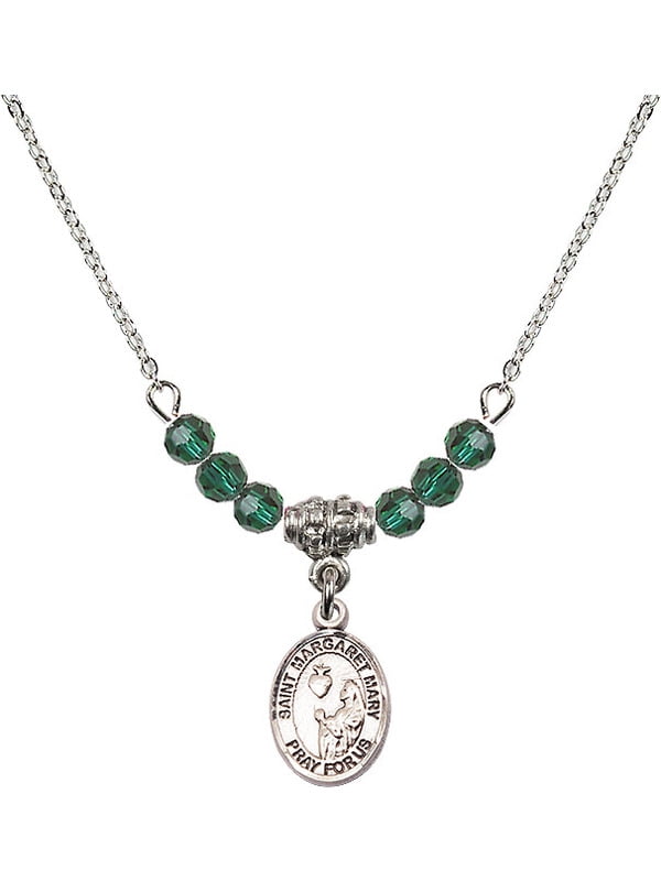 Bonyak Jewelry 18 Inch Rhodium Plated Necklace w// 6mm Light Blue September Birth Month Stone Beads and Saint Catherine of Alexandria Charm