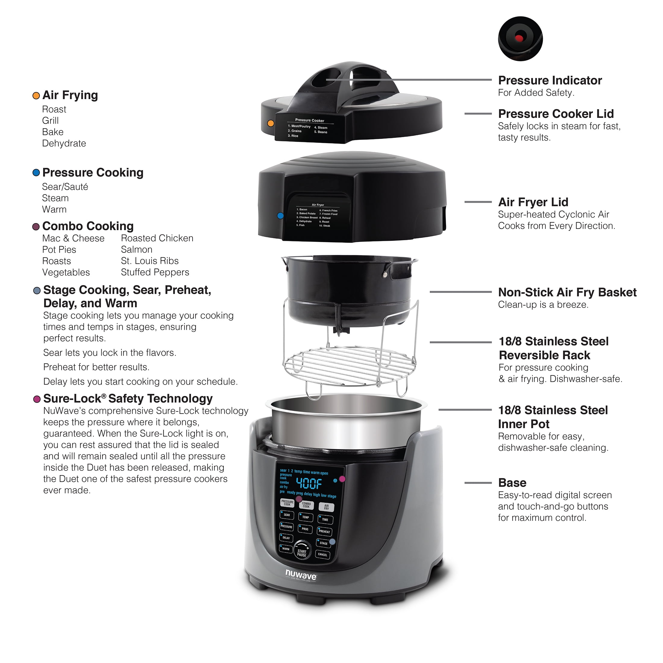 NuWave Duet Multifunction Air Fryer Pressure Cooker with SS Pot