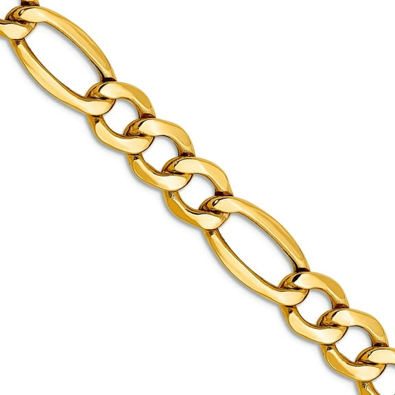 14k Yellow Gold Hollow Polished Lobster Claw Closure 7.3mm Semi-solid Figaro Chain Necklace 24 Inch Chain Necklace for W