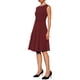 thumbnail image 4 of Vestido sin mangas para mujer INSPIRE CHIC con cremallera, cinturón, corte acampanado, midi, ideal para el trabajo, color rojo vino, 4 of 5