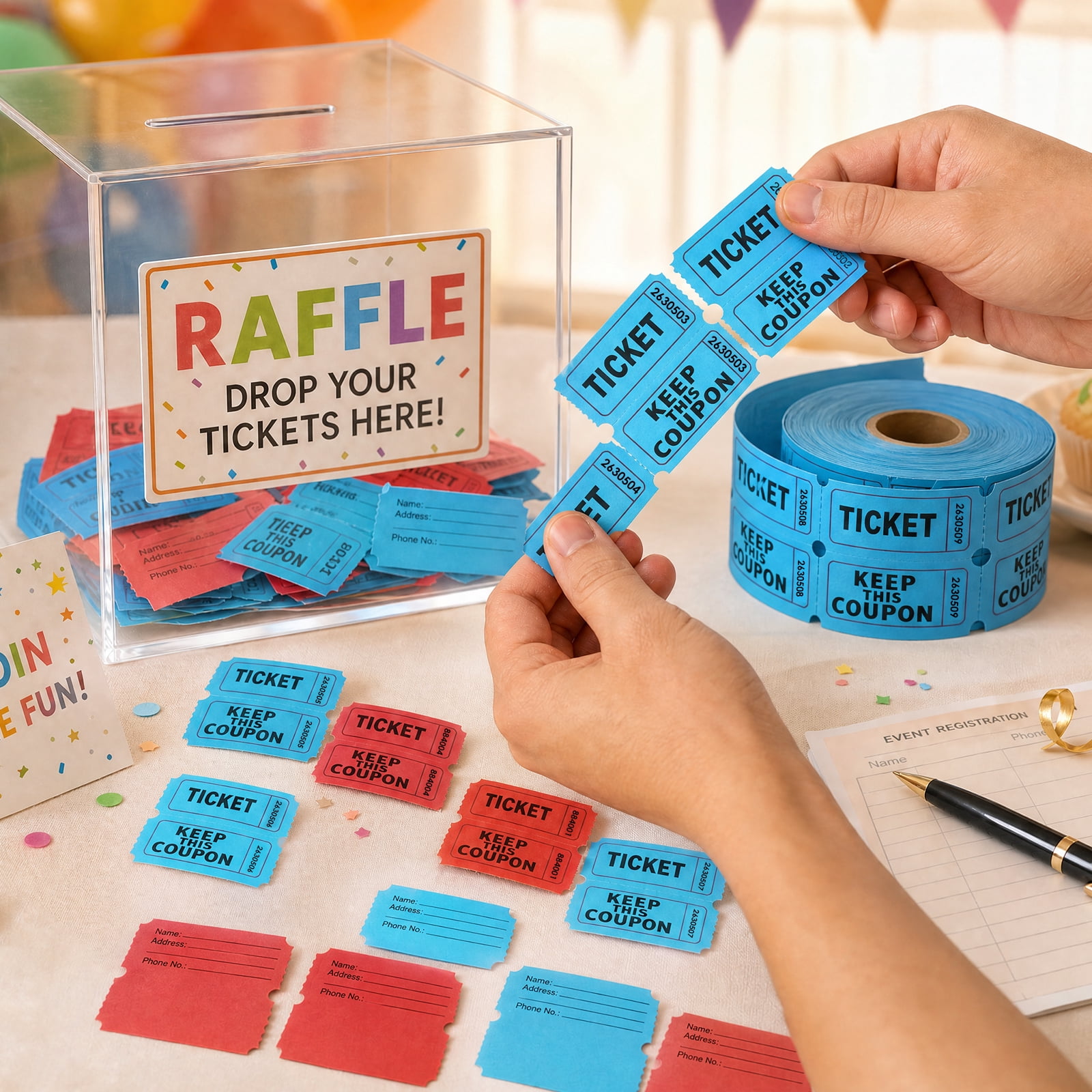 Atopoler 2 Rolls of Double Raffle Ticket,Roll Paper Ticket Roll with Tear Off Line for Campus Carnival Door Raffle Catering Event