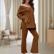 thumbnail image 3 of Traje de camisa y pantalón de manga larga para mujer conjunto informal de 2 piezas a juego traje para el hogar, 3 of 6