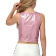 thumbnail image 5 of Girls Metallic Crop Top Hot Pink Ruffle Sleeveless Shiny Sparkly Top for Tween Party Outfit Summer Bright Trendy Kids Fashion 6-12,Size 9-10T, 5 of 5