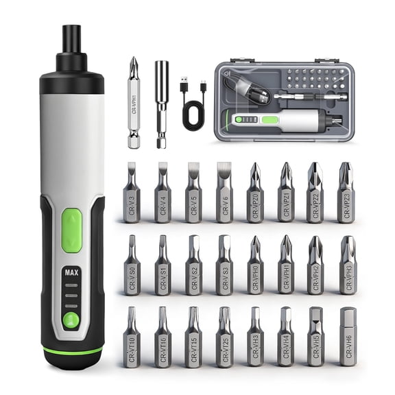 VCAN ACTIVE Cordless Electric Screwdriver Set with 25 Bits, 3 Torque Settings, LED Work Light, Rechargeable Power Tool Kit for Furniture & Bike Repair