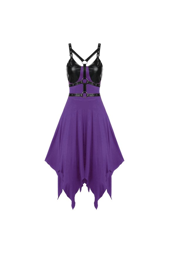 Punk Spaghetti Strap Dress Women 2025 Trendy Women's Gothic Vintage Dresses Strap Style Sleeveless Off Shoulder Mid Length Dress Party Cosplay