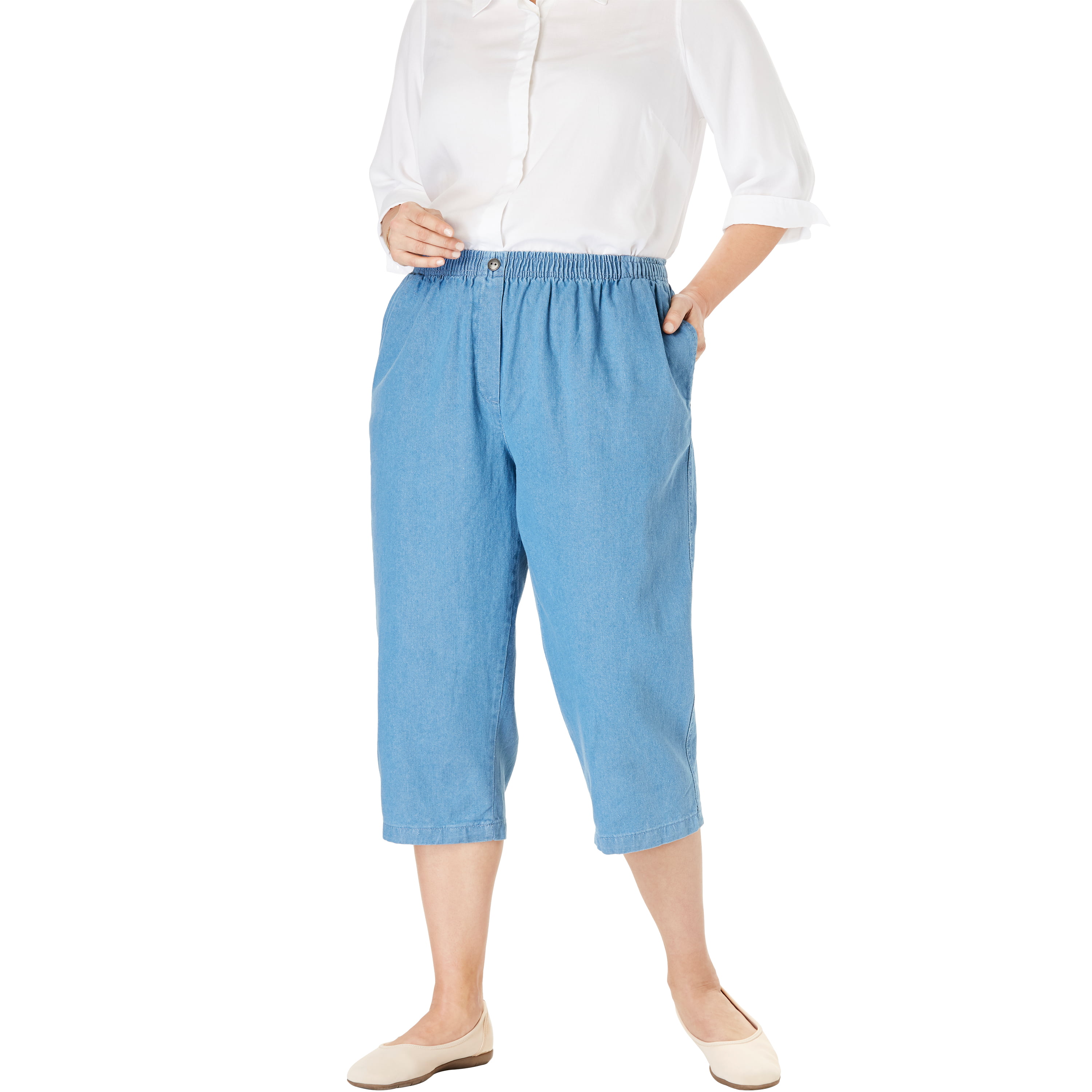 Elastic-waist Cotton Capri Pants ...