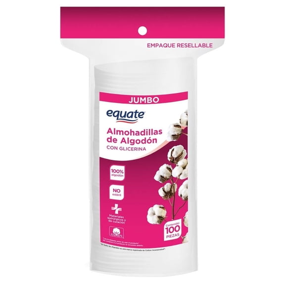 Almohadillas de algodón Equate jumbo con glicerina 100 pzas