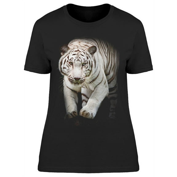 White Tiger Jumping To Front T-Shirt Women -Image by Shutterstock, Female XX-Large