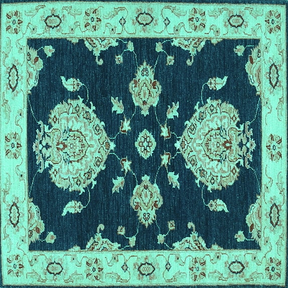 Ahgly Company Indoor Square Persian Turquoise Blue Traditional Area Rugs, 5' Square
