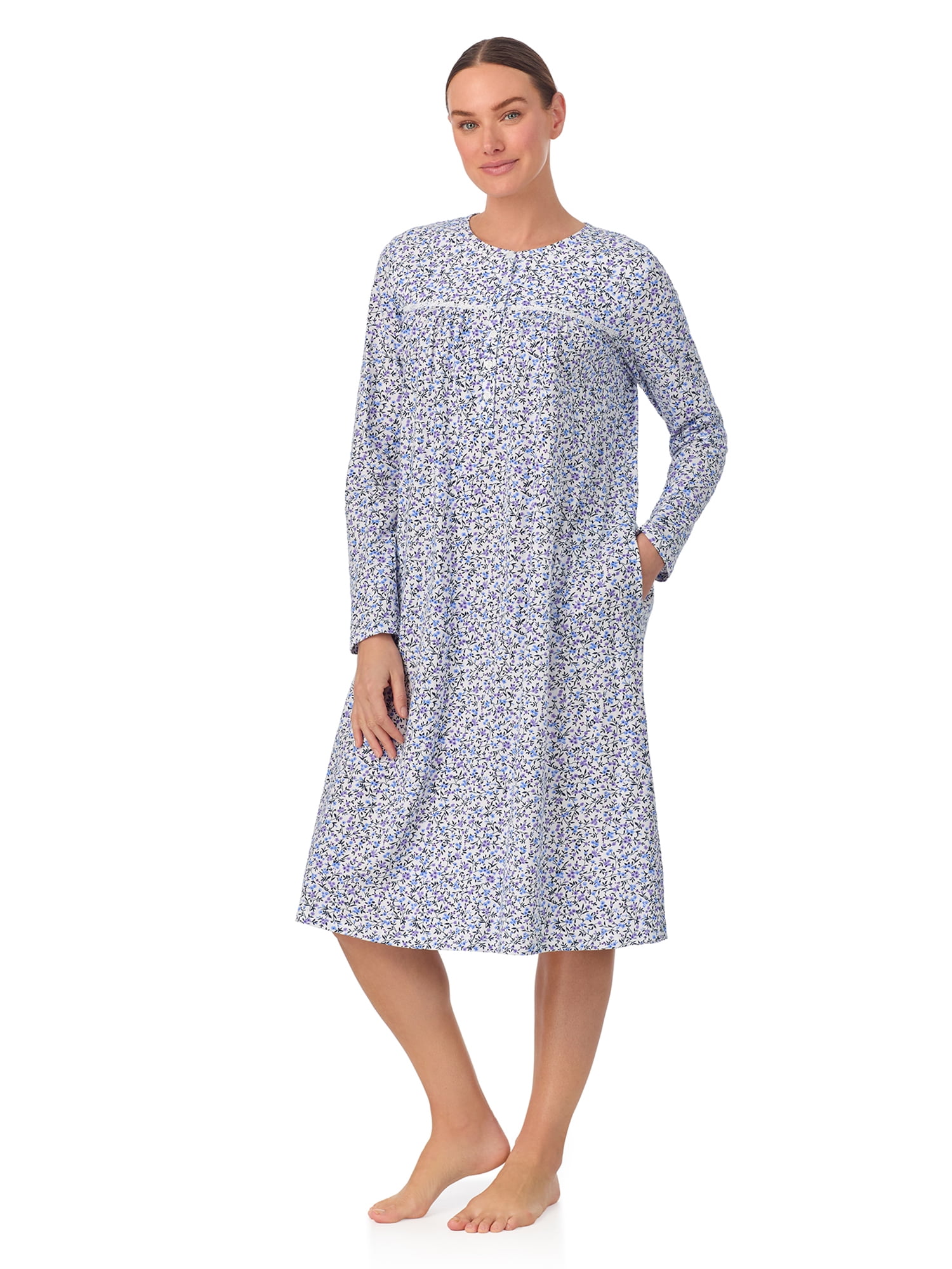 Aria Women’s 100% Cotton Long Sleeve Ballet 44" Nightgown, Sizes XS-5X