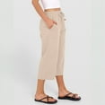 thumbnail image 5 of Petite Capris for Women with Pockets Summer Casual Loose Drawstring Elastic High Waist Straight 2026 Lounge Beach Cropped Trousers Khaki M, 5 of 7
