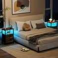 thumbnail image 4 of Nightstand with Charging Station, End Table with 2 Fabric Drawers, LED Night Stand for Bedroom, Small Bed Side Table with USB Ports and Outlets for Living Room, Brown, HETS02BR-1, 4 of 5
