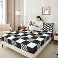 thumbnail image 4 of Castle Fairy Teens Geometric Plaid 3pcs Twin Sheet Sets,Black White Twin Fitted Sheet,Abstract Minimalism Breathable Flat Sheet,Luxury Bedroom Decor, 4 of 7