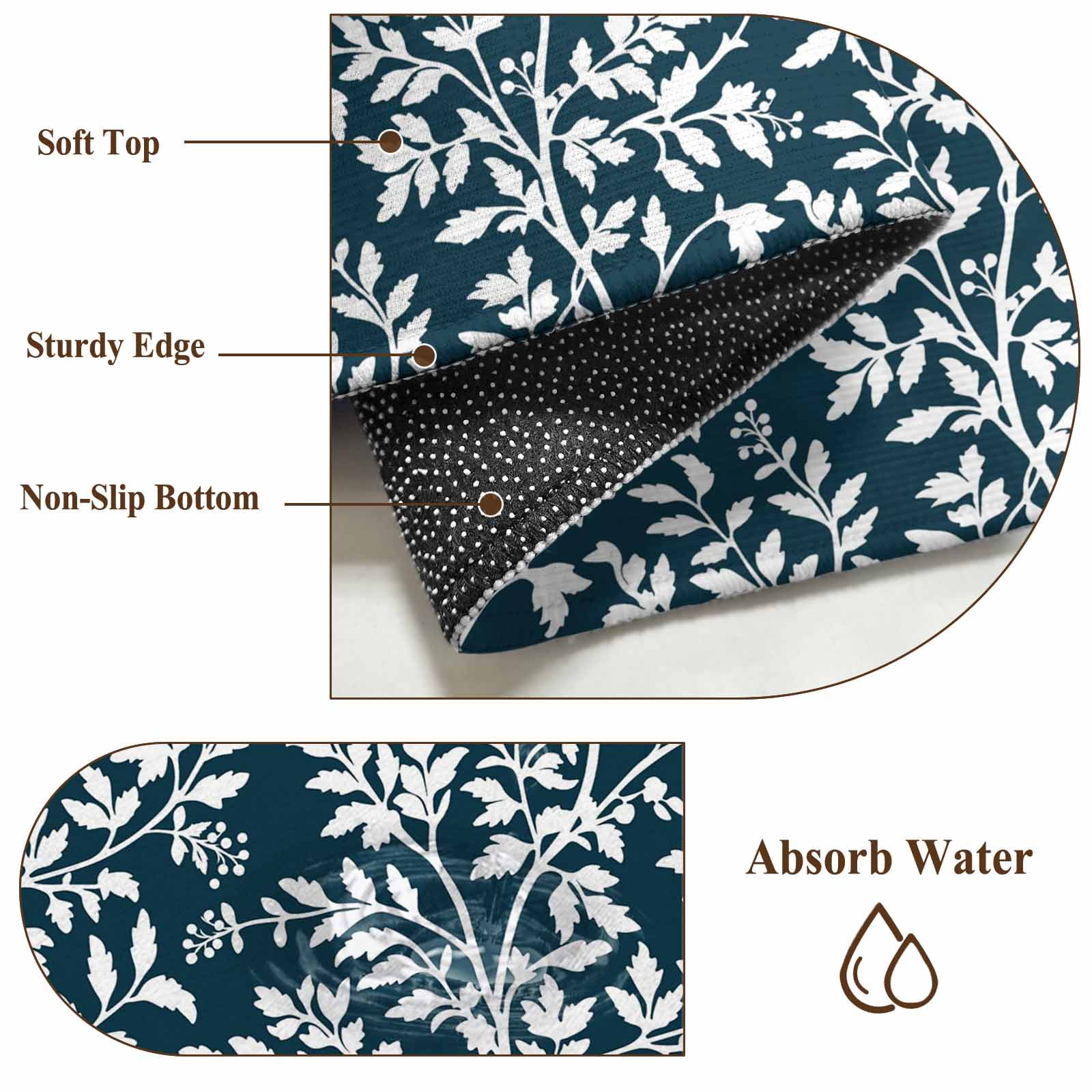 5'x7' Area Rugs for Living Room Bedroom, Navy Blue Spring Floral Washable Rug Carpet Runner Indoor Outdoor, Farmhouse Flowers Elegant Pastoral Non Slip Floor Mats Area Rug for Kitchen, Nursery