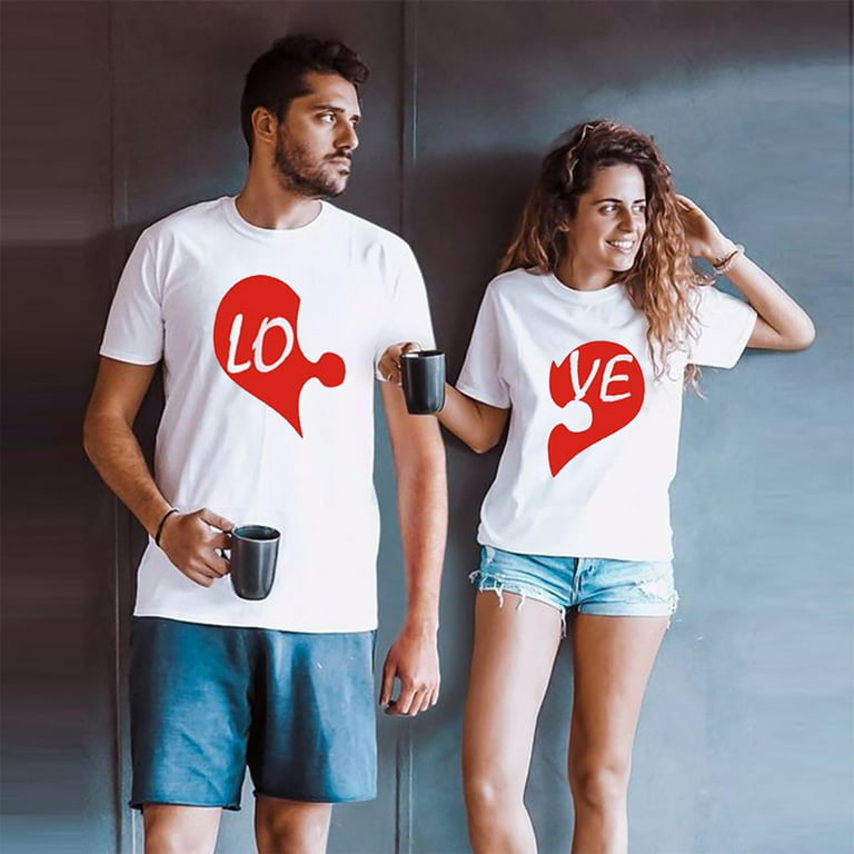 Matching Couples Valentines Day T-Shirt Novelty Short Sleeve Letter Print  Love Tee Shirts Oversized Valentine's Day T-Shirts