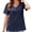 Navy blue, variant on Short Sleeved Women V-Neck Solid Color Loose T-Shirt Tops