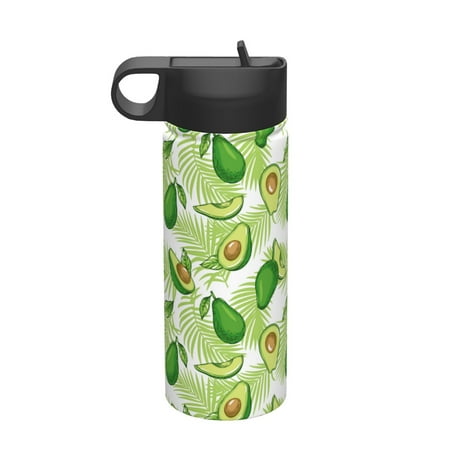 

Ocsxa Avocado And Tropical Palm Leaves Print 18 oz Insulated Water Bottle With Straw Stainless Steel Sports Water Cup Flask Wide Mouth Travel Thermal Mug for Home Office or Car