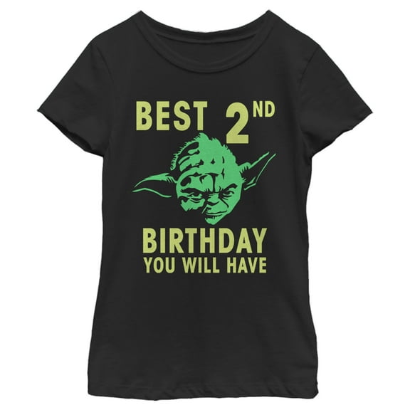 Girl's Star Wars Yoda Best 2nd Birthday You Will Have Stencil  Graphic Tee Black Medium