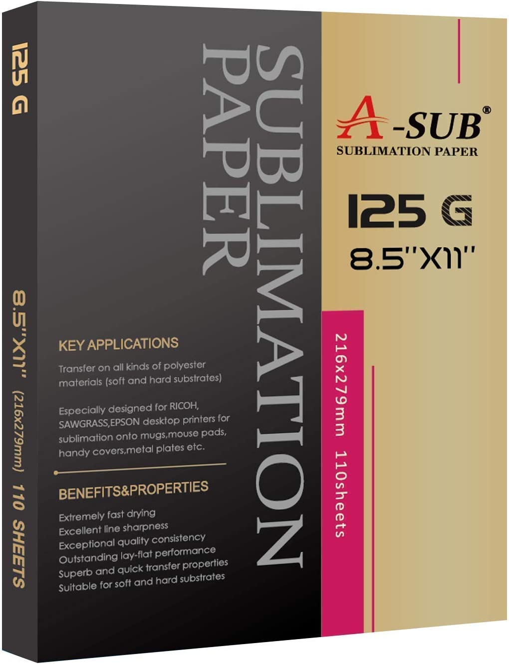 A-SUB Sublimation Paper 8.5x11 125g 110 Sheets and 10 Sheets A-SUB Dark Cotton Fabric Iron-on Heat Transfer Paper