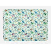 Ladybugs Bath Mat, Colorful Daisies and Ladybirds Image Good Luck Charm Discover Your True Self Concept, Non-Slip Plush Mat Bathroom Kitchen Laundry Room Decor, 29.5 X 17.5 Inches, Multi, Ambesonne
